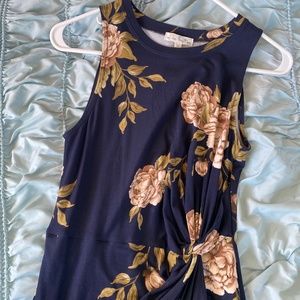 Nine Britton Floral Blue Knot Skirt Detail Midi Dress